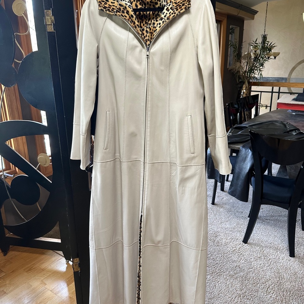 Long Italian Leather Reversible Cheetah Jacket